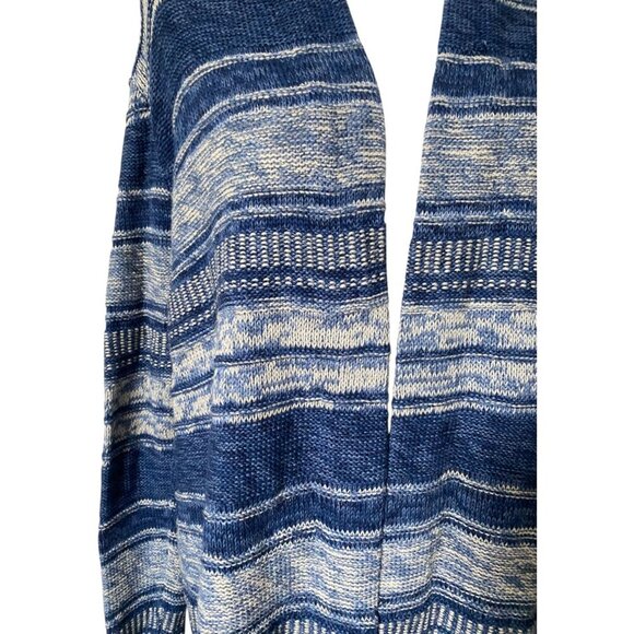 Cotton Blue and White Knit Open Front Cardigan Sweater Sz M - Picture 3 of 6